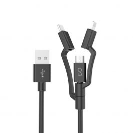 Cable 3en1 USB-A a USB-C/Lighting/Micro USB - Negro