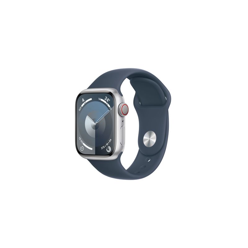Watch Series 9 GPS + Cellular 41mm Silver Aluminium Case with Storm Blue Sport Band - S/M